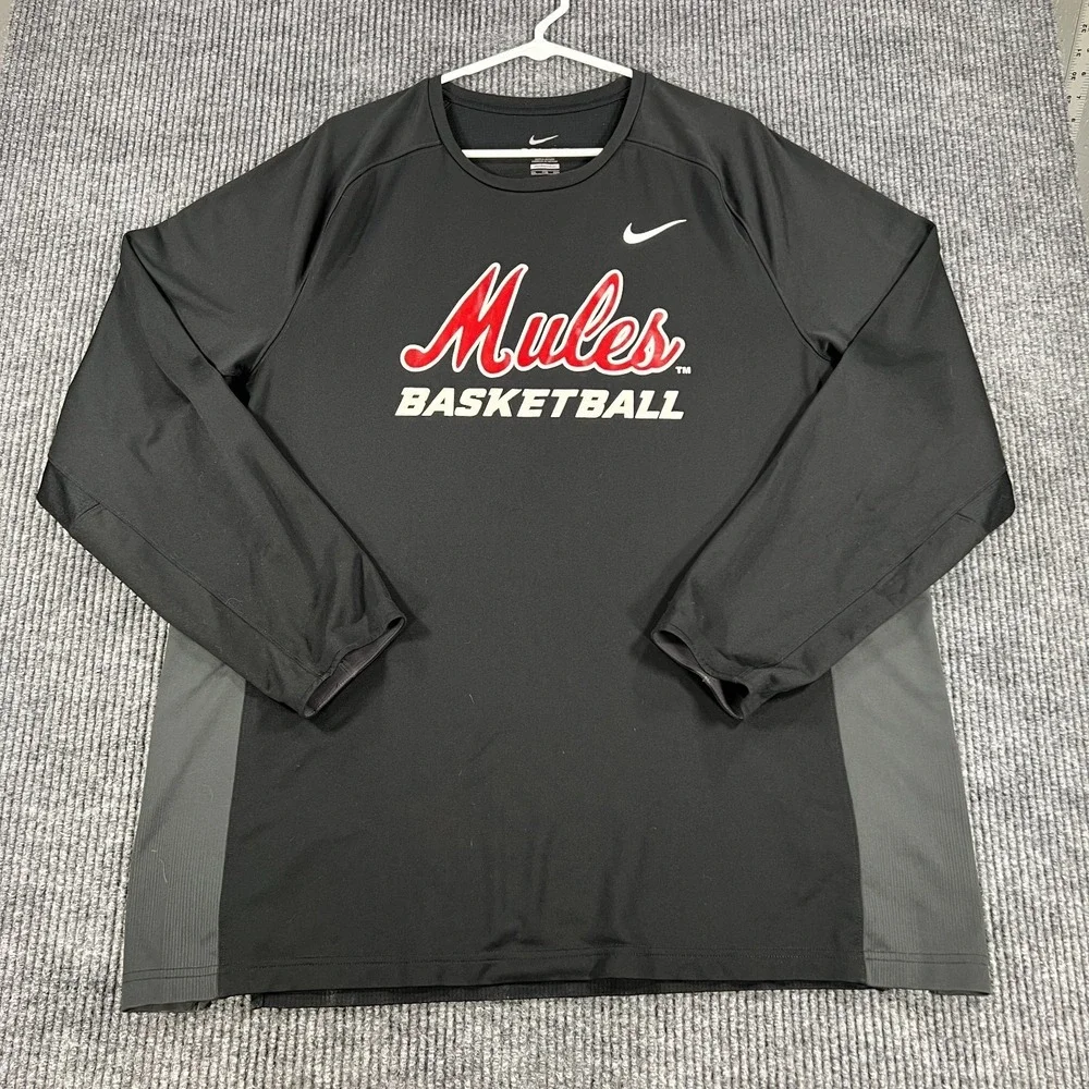 Central Missouri Mules Shirt Mens 2XL XXL Black Nike Long Sleeve Basketball MIAA